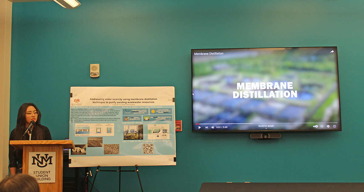 photo: Quyen Le, a chemical engineering major, presents “Addressing Water Scarcity Using Membrane Distillation Technique to Purify Existing Wastewater Resources.”