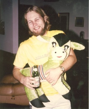 Brent and friend at a party, 1984