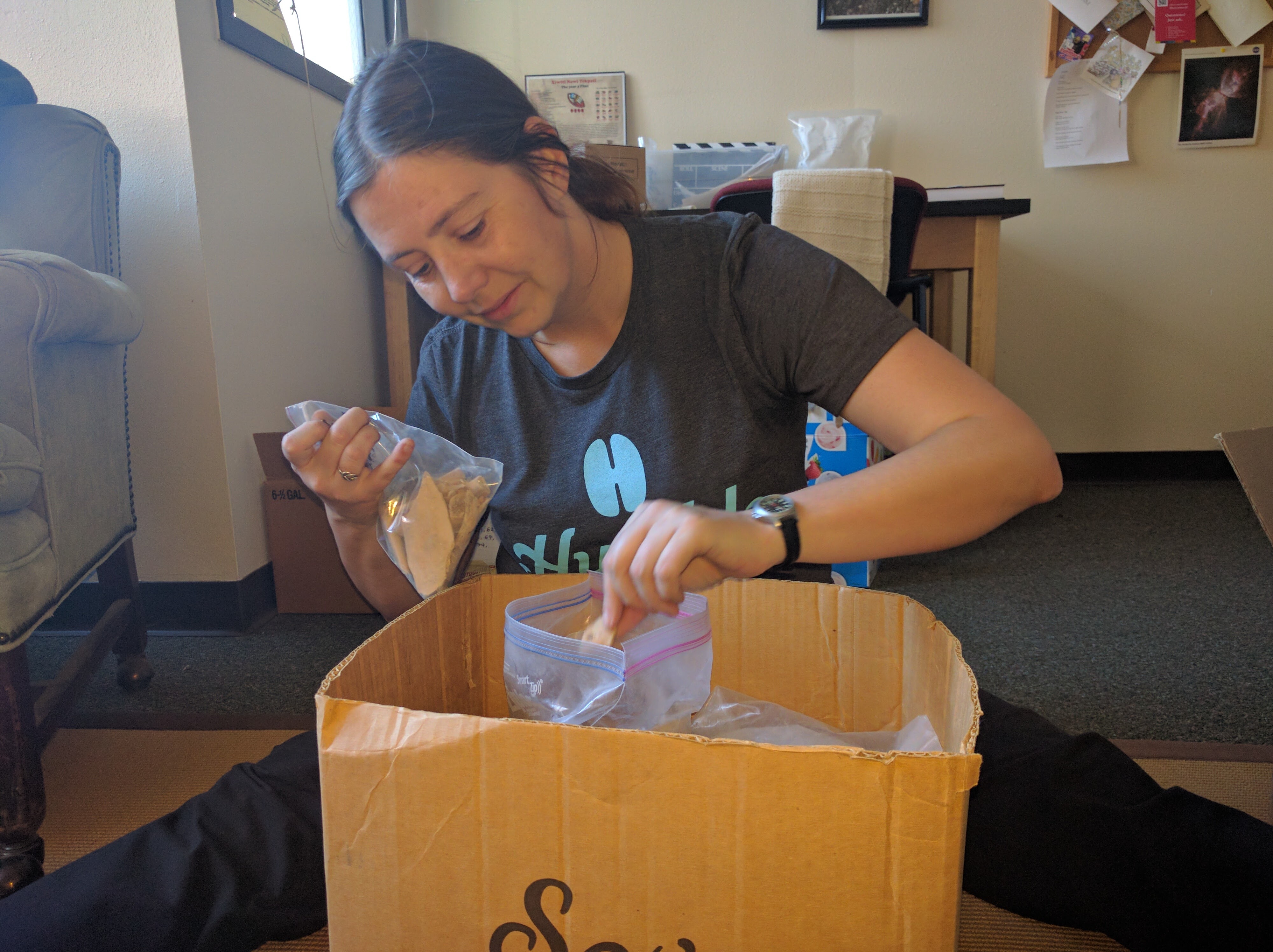 Emily sorting faunal material