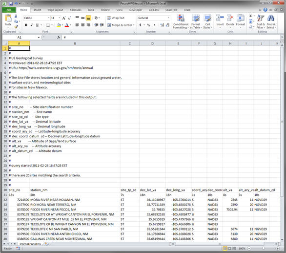 USGS Excel