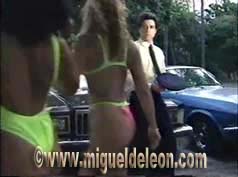 Miguel de León's character with a trio of bikini-clad girls