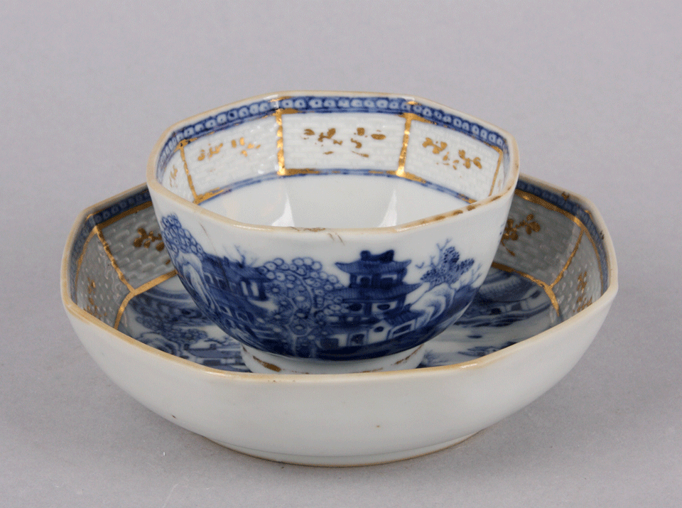 Blue and white ware teacup and saucer
