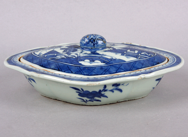 Blue and white ware covered serving dish