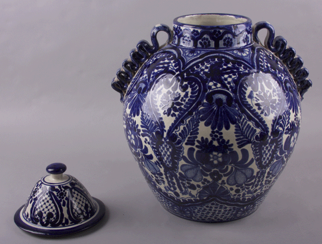 Blue-on-white jar and lid