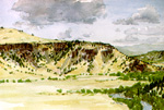 Los Mogotes Mesa along the Conejos River watercolor by Jeff Potter