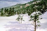 Ski Tracks in Valle San Antonio watercolor by Jeff Potter  SOLD