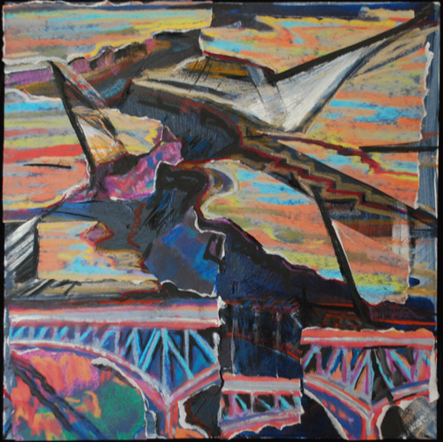 "Fractured" Rio Grande Gorge collage + acrylic / oil pastel by Jeff Potter AVAILABLE