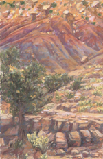 Plein Air pastel from an area with striking colored hills AVAILABLE