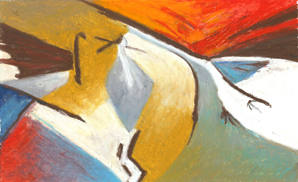 Jeff Potter- experimental group - 3 Sandhill Cranes abstraction oil pastel AVAILABLE