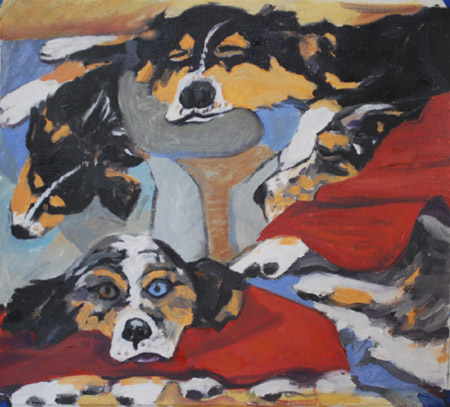 Doggie Dream Menagerie OIL COLLAGE by Jeff Potter