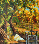 Lane lateral Ditch with Autumn Foliage oil painting by Jeff Potter SOLD