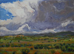 Storm near Bluebird Mesa studio 5" x 7" oil painting by Jeff Potter AVAILABLE