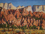 Kolub view of Zion Temples studio oil painting by Jeff Potter AVAILABLE