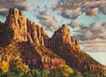 Sunset at The Watchman, Zion Nat'l Park pastel by Jeff Potter AVAILABLE