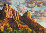 Sunset at The Watchman, Zion Nat'l Park pastel by Jeff Potter AVAILABLE