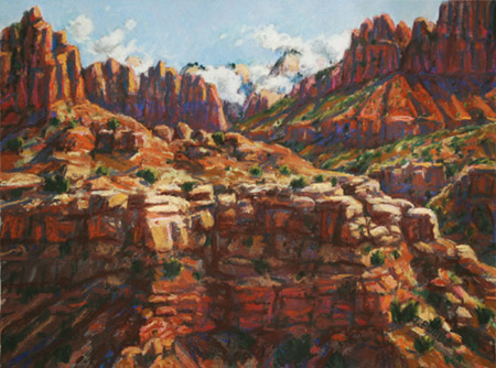 West Kolob Terrace at Zion NP plein air + studio pastel by Jeff Potter AVAILABLE