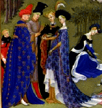 The image is a group of 
Medieval people enjoying the Spring weather.  It is a portion of a 
painting from the Very Rich Book of the Hours.