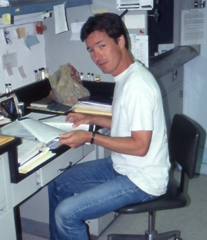 John Hnida in lab, 1997 or 1998