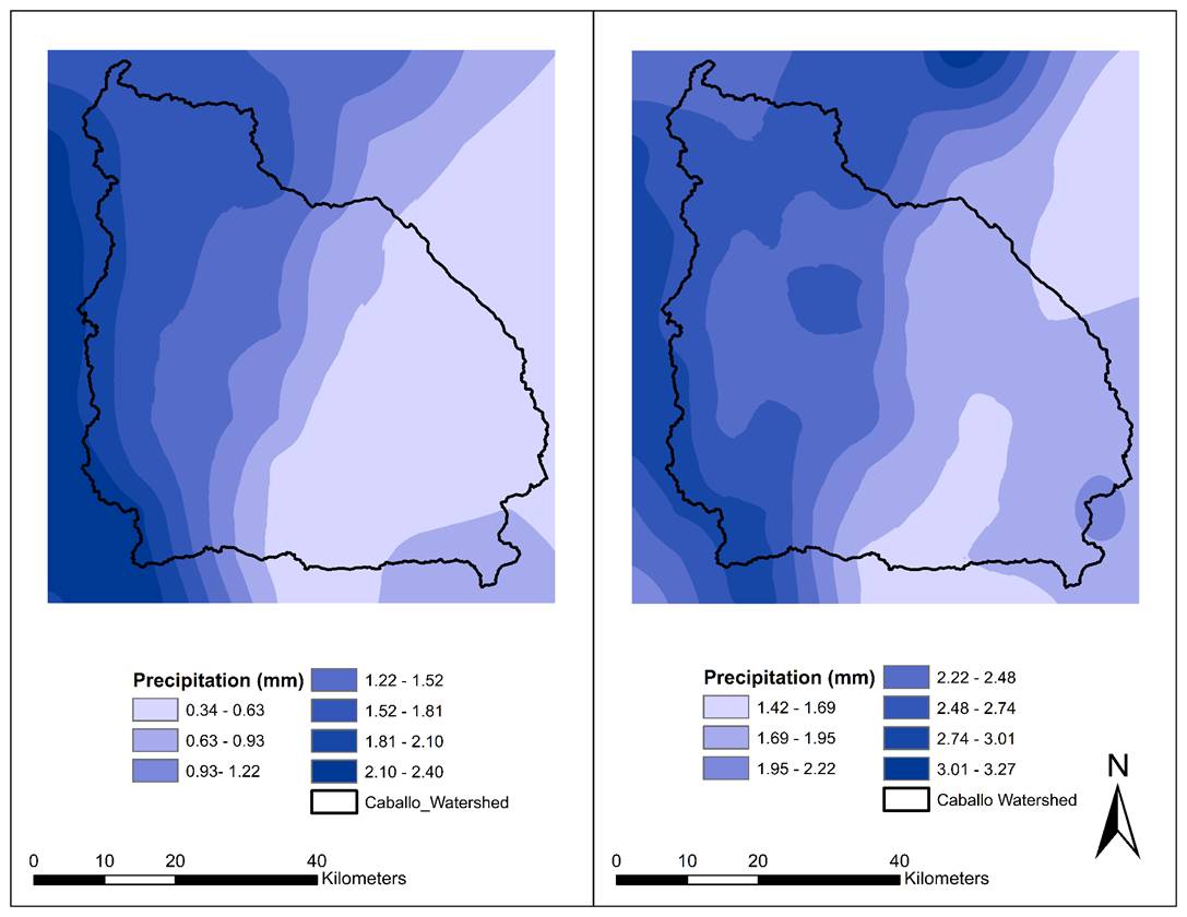 Note : Theprecipitation scales are not the same and precipitation ...