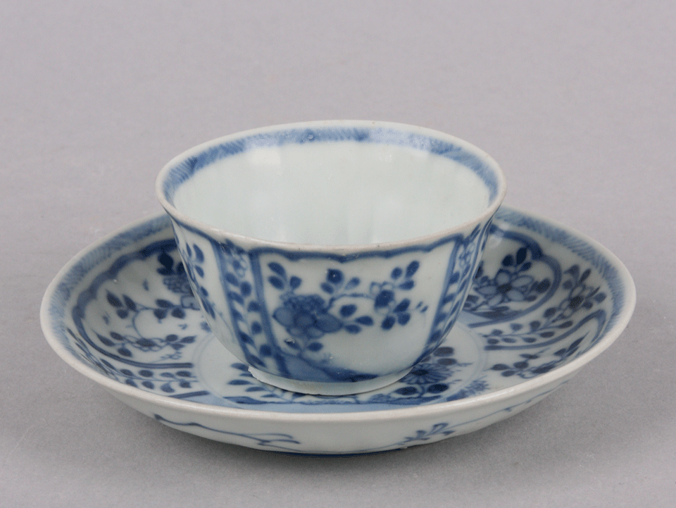 Blue and white ware teacup and saucer