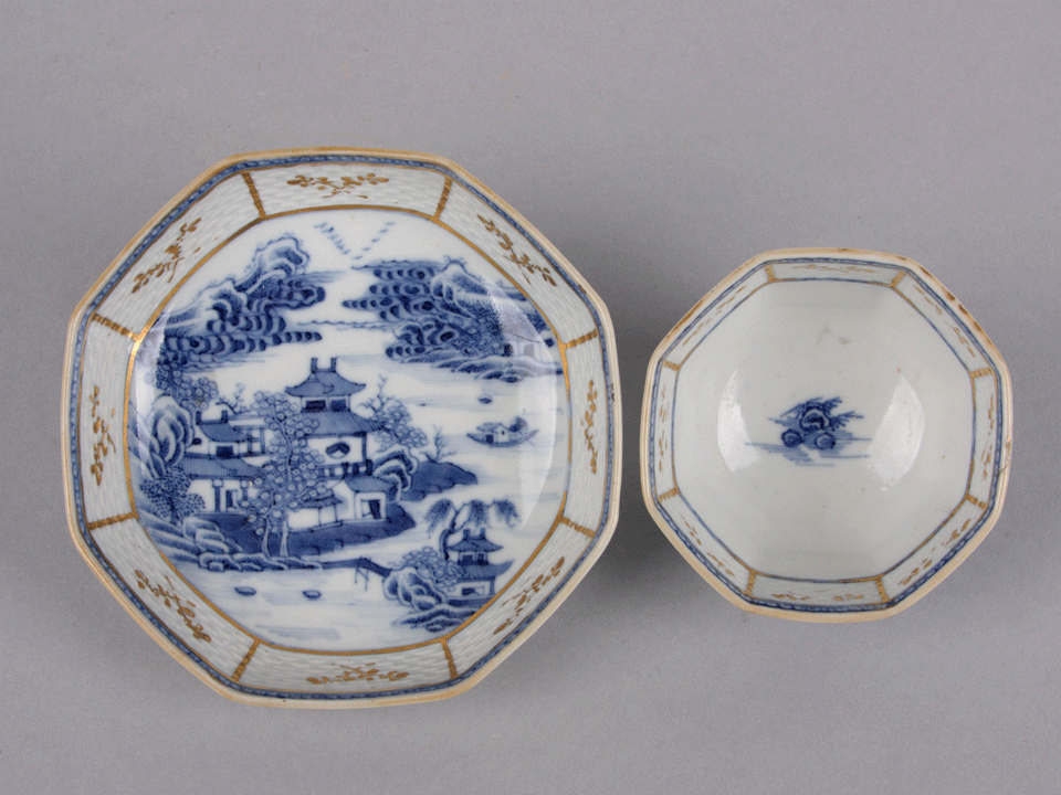 Blue and white ware teacup and saucer