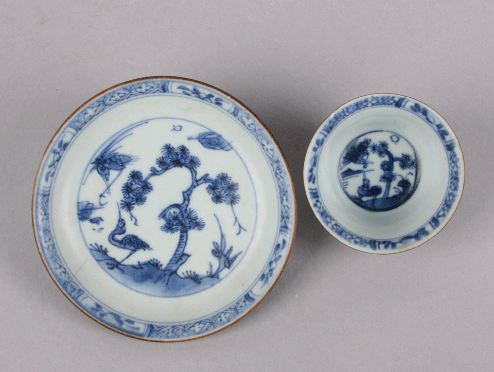 Blue and white ware teacup and saucer
