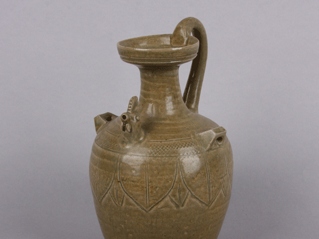 Celadon rooster head ewer